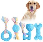 JYPS Puppy Chew Toys, 4pcs Dog Teething Chewing Toy Set with Ball and Cotton Ropes, Aggressive Chew Toys, Interactive Pet Toys Gift Pink for 8 Weeks Small Puppies and Medium Dogs (Blue)