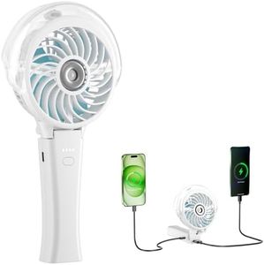 HandFan 4000mAh Portable Misting Fan, 50ml Water Tank, Rechargeable Handheld Personal Mister Fan, Spray Water Mist, Foldable Electric Hand Fans for Beach, Travel, Outdoors(White)