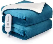 CAROMIO Electric Blanket Full Size 72" x 84", Thick Flannel & Sherpa Heated Blanket with 5 Heat Levels & 4 Hours Auto Off, ETL Certified Fast Heating Blanket with Overheating Protection, Teal