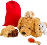 Soft toys for Girls Boys - Huggable Stuffed Animals for Kids - Soft Toy Set Mummy Dog Cat with 4 Cute Baby Puppies Kittens zipped in her Tummy - Cuddly Toy Pillows for girls – Birthday Gift