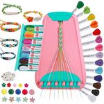 Arts and Crafts for kids ages 8-12,Friendship Bracelet Making Kit for Girl,Kids Jewelry Making Kit with 28 Pre-Cut Threads,Kids Travel Activity Set Christmas Gifts Ages 6 7 8 9 10 11 12 Year Old Pink/Cyan