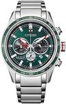 Citizen Mens Garrison Japanese Eco-Drive Watch 43mm Silver-Tone Super Titanium Case and Bracelet with Green Dial (CA4497-86X)