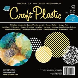 Grafix Opaque Craft Plastic – Black, 12 x 12”, Pack of 25 – Opaque .010” Craft Plastic Film, Durable and Flexible Film, Perfect for DIY Crafts, Stencils, Journals, Cards, 3D Embellishments, and More