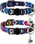 CollarDirect Aztec Cat Collar Breakaway Pack of 2 PCS Nylon Tribal Pattern Geometric Pet Kitten Collars for Cats (Blue + Purple)