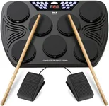 Pyle Electronic, Portable Electric Tabletop Bluetooth Machine, 7 Pads, Toms, Snare Drums, Hi-Hat, Cymbals, Kick Bass, Pedal Controller, USB, AUX, LED Display Panel (PTED08)