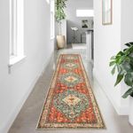 Lahome Boho Tribal Runner Rugs with Rubber Backing, 2'6"x12' Long Hallway Runner Rug Washable Kitchen Rug Runner, Soft Non Slip Indoor Stair Carpet Runner for Bathroom Bedroom Hardwood Floors