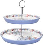 London Pottery Viscri Meadow Cake Stand for Afternoon Tea, 2 Tiered, Ceramic, Almond Ivory/Cornflower Blue