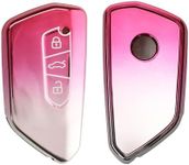 kwmobile Key Cover Compatible with VW Golf 8 3 Button Car Key - Soft TPU Car Key Fob Protector Case - Pink Matte/Silver