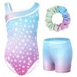 Gogokids Girls' Three-Piece Gymnastics Set, Sleeveless Leotards with Shorts and Hairband, Sparkling Ballet Dancing Unitards - Gymnastics Outfit with Gradient Color Design for 6-7 Years