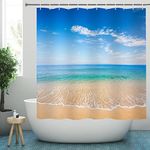 YISURE Beach Ocean Wave Shower Curtain, Blue Sky Nature Sea Fabric Bath Curtains for Bathroom Polyester with Hooks Washable Waterproof, 72x72 inch