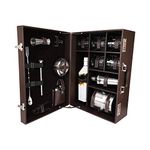 Anything & Everything Bar Set | Portable Leatherette Bar Set | Wine Case | Whisky Case | Wooden Bar Set for Picnic | Portable Bar Accessories Set (Holds 01 Bottle & 05 Whisky Glasses) (Brown & Brown)