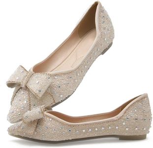 Flats Shoes Women Rhinestone Pointed Head Ballet Flats Comfortable Soft Memory Foam Insole Flat Shoes for Women Comfortable Dress Shoes, Apricot, 7.5 Wide