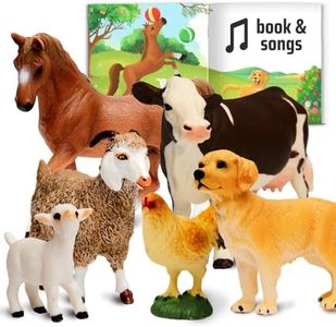 Narratoys Farm Animals Figures with Book and Audio - 6 pcs Educational Animal Figurines Set with Realistic Horse, Cow, Dog, Goat - Learning Toys Gift for Kids, Toddlers 18+ Months