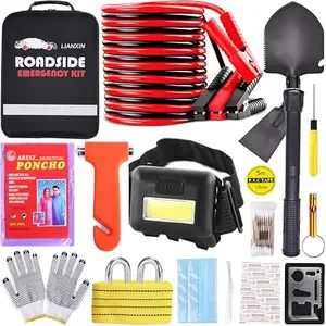 Car Emergency Roadside Tool Kit, Car Emergency Kits for Vehicles, Road Side Safety Assistance Kit ,With Jumper Cables for Car,Headlamp,Folding Shovel,Tow, Basic Automobile Road Side Kit for Men Women