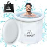 SHUIMEIYAN Large Ice Bath Tub Outdoor with Cover Portable Bathtub Athletes Cold Water Therapy Tub for Recovery Cold Plunge Tub Ice Barrel Ice Bath Tub (8219 white with cover-29.5"Φ x 29.5"H)