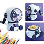 Pencil Sharpener, Manual Pencil Sharpener, Pencil Sharpener with Crank, Kids Pencil Sharpener with Container for Office, Classroom and Home Astronaut Pencil Sharpener (Three Adjustable Positions)