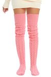 SherryDC Women's Cable Knit Thigh High Socks Leg Warmers Extra Long Over Knee High Boot Stockings, Pink, One Size