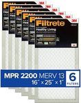 Filtrete 16x25x1 AC Furnace Air Filter, MERV 13, MPR 2200, Elite Allergen, Bacteria & Virus Filter, 3-Month Pleated 1-Inch Electrostatic Air Cleaning Filter, 6-Pack (Actual Size 15.69x24.69x0.78 in)