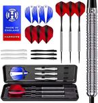 Harrows Caliber 90% Tungsten Steel Tip Darts Set I 21g to 30g All Weights Available I Huge 16pcs Bundle with Spare Shafts, Prime Flights & Travel Case (Silver, 23 Grams)