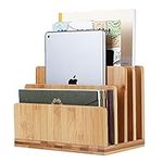 Stahala 100% Bamboo Desk File Organizer Countertop Mail Sort,4 Slots Desktop File Folder Holder Mail Organizer for Document Letter Envelope Mail Paper Folder Bill Filing