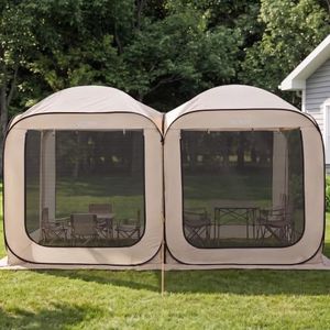 VEVOR Pop up Screen House Tent, 12 x 6 ft, 2 in 1 Screen Gazebo, Portable Screened in Canopy with Carry Bag, Netting Sides, Ground Stakes, for Garden, Patio, Backyard, and Outdoor Activities, Beige