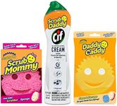 Scrub Daddy Scrub Mommy, Daddy Caddy + Cif All Purpose Cleaner - Scratch-Free, Dual-Sided Kitchen + Bathroom Scrubber + Multipurpose Cleaning Cream - Cleaning Supplies Kit for Multiple Surfaces