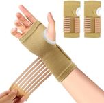 Wrist Brace, 1 Pair Carpal Tunnel Wrist Brace Pair with Adjustable Compression Strap Hand Palm Wrist Support, H HOME-MART Adjustable Wrist Compression Relieves Wrist Pain, Tendonitis, Sports Use for Men and Women,Beige