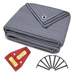 Awning Carpet - Blue/Grey polyethylene (HDPE) groundsheet with Stainless Steel Eyelets - Highly Robust & Washable - with Carrying Bag and 8 T-Shaped pegs Plus: 1x Cross Spirit Level