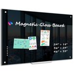 WALGLASS Black Dry Erase Board 46"x33", Large Magnetic Glass Board, Framless Tempered Black Glass Whiteboard for Walls, Office, School, 6 Strong Magnets, 1 Acrylic Pen Tray