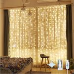 300 LED Curtain String Light, 9.8x9.8Ft USB Plug 8 Modes Christmas Fairy Hanging Lights for Bedroom, Indoor, Outdoor, Weddings, Party, Decorations, Warm White