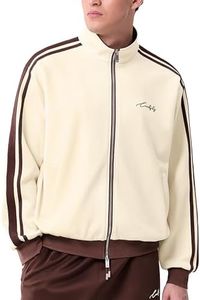 Luckfly Men's Track Jacket (Only) Full Zip Casual Athletic Stand Collar Striped Streetwear with Zipper Pocket M Khaki