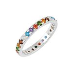 Ravishing Impressions Multi Gemstone Gemstone 925 Sterling Silver Eternity Band Ring In Pave Setting Minimal Jewellery Unisex Adult