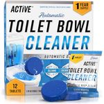 Automatic Toilet Bowl Cleaner Tablets - ACTIVE Blue Gel Toilet Tank Cleaners, Septic-Safe Hard Water Ring Stain Remover, Smell Eliminator Heavy Duty Toilet Cleaning & Deodorizer, Fresh Scent - 12 Tabs