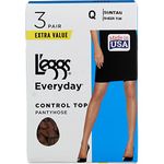 L'eggs Women's Everyday Control Top Sheer Toe Pantyhose, Sun Tan 3-Pack, L (Pack of 3)
