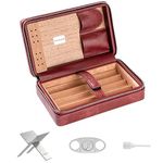 MOLSHINE Leather Travel Cigar Humidor Case Set with Cutter & Holder Stand,Portable Cedar Wood Cigar Box for Men Women Friend