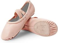 Stelle Ballet Shoes for Girls Dance Slippers Genuine Leather Ballerina Shoes for Toddler/Little Kid/Big Kid(3ML, Ballet Pink No-tie)