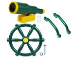 Ulgoo Playground Accessories for Kids, Swingset Attachments with Pirate Ship Wheel, Toy Telescope, Telephone and Safety Handles for Outdoor (Green 3 Pcs)