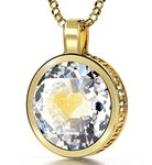 Gold Plated Silver I Love You Necklace Romantic Anniversary Pendant 24ct Gold Inscribed in 120 Languages on Brilliant Round Cut Clear Cubic Zirconia Gemstone, 18" Chain