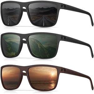 CIFOYA Polarized Sunglasses for Men Women for Driving Fishing Golf Lightweight Fashion Square Sun Glasses Shades 100% UV400 Protection 3 Packs (Black/G15/Brown)