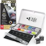 ARTEZA Watercolor Paint Set, 12 Metallic Watercolor Paints, Glitter Watercolor Paint in Half Pans, Travel Watercolor Set