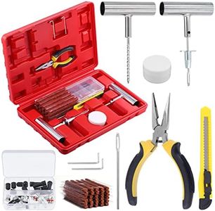 Keadic 58Pcs Universal Tire Repair Tool Kit with Storage Case, Heavy Duty Tubeless Tire Patch Kit T-Handle Tire Plug Flat Puncture Patch Emergency Repair Tool for Tractor Bicycle Truck Lawn Mower