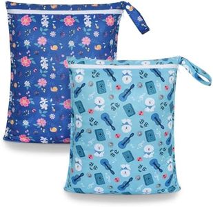 OTraki 2Pcs Wet Dry Bags 16x20 inch with Zippered & Handle Waterproof Dirty Cloths Wet Bag for Swimsuit Travel Beach Pool Gym Daycare Organizer Heavy Duty Wet Bag (Flower & Guitar Pattern)