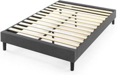 Zinus Curtis Double Bed frame - Bed 135x190 cm - 35 cm Height - Upholstered Platform Bed frame with Wood slat support - Grey