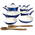 Kenmore Arlington Nonstick Ceramic Coated Forged Aluminum Induction Cookware with Bakelite Handles, 12-Piece Set, Metallic Blue