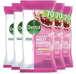 Dettol Antibacterial Multipurpose Cleaning Disinfectant Wipes, Pomegranate, Multipack Of 5 X 70, Total 350 Wipes