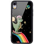 MAYCARI Sublimation Cool Starry Dinosaur Case for iPhone XR, Aluminum Plate Back Case with Soft TPU Bumper Cartoon Animals Phone Case Cover for iPhone XR