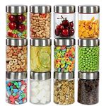 PEARLPET Plus Range Plastic Storage Jars & Containers For Kitchen |Stackable |Air Tight| Steel Cap Jar Set Of 12 Food Grade Boxes For Kitchen storage | Bpa-Free |12 pieces of 300 Ml,Transparent