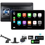 Skisea iOS Carplay Screen for Car, 7'' Portable Touch Screen Apple Carplay and Android Auto,2.5K Dash Cam, 1080P Backup Camera, GPS Navigation, Bluetooth, AirPlay, MirrorCast, AUX/FM Transmitter