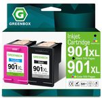 GREENBOX Remanufactured Ink Cartridge for HP 901 901XL Used in Hp Officejet 4500 J4500 J4524 J4540 J4550 J4580 J4624 J4640 J4660 J4680 J4680C Printer (1 Black 1 Tri-Color)