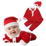 Kinder Santa Claus Dress for Kids - Unisex Dress - Dress for Girls/Boys/Unisex- 4 Piece Dress - Santa Cap- Santa Jacket- Santa Lower and Santa Gift Bag (0-12 Months Babies only)